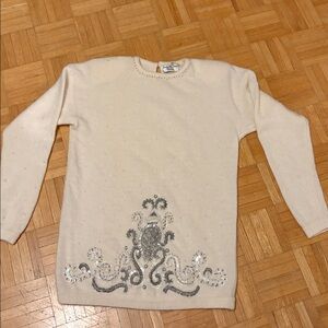 Marisa Christina Elegant Cream Sweater with Silver Accents